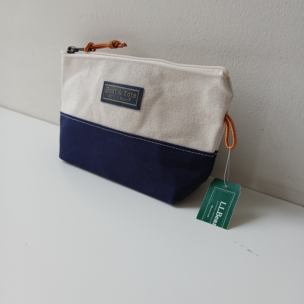 L.L. Bean Boat & Tote Zip Pouch Navy Natural Canvas NWT - Picture 2 of 7